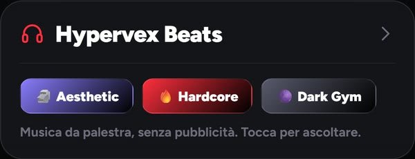 Hypervex Beats nella home dell'app: i mood Aesthetic, Hardcore e Dark Gym