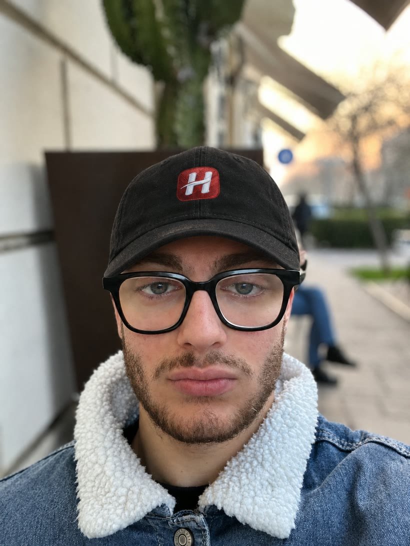 Alex Mondello, founder di Hypervex, con il cappellino con il logo H